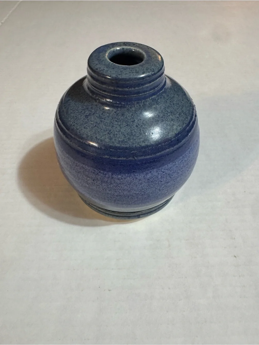 Signed Studio Art Pottery Vase Blue Speckled Glaze Handmade Ceramic Bud Vase